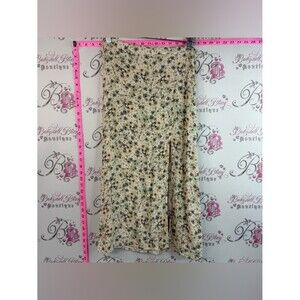 H&M Cream Floral Midi Skirt with Green, Black, Yellow, Orange Accents